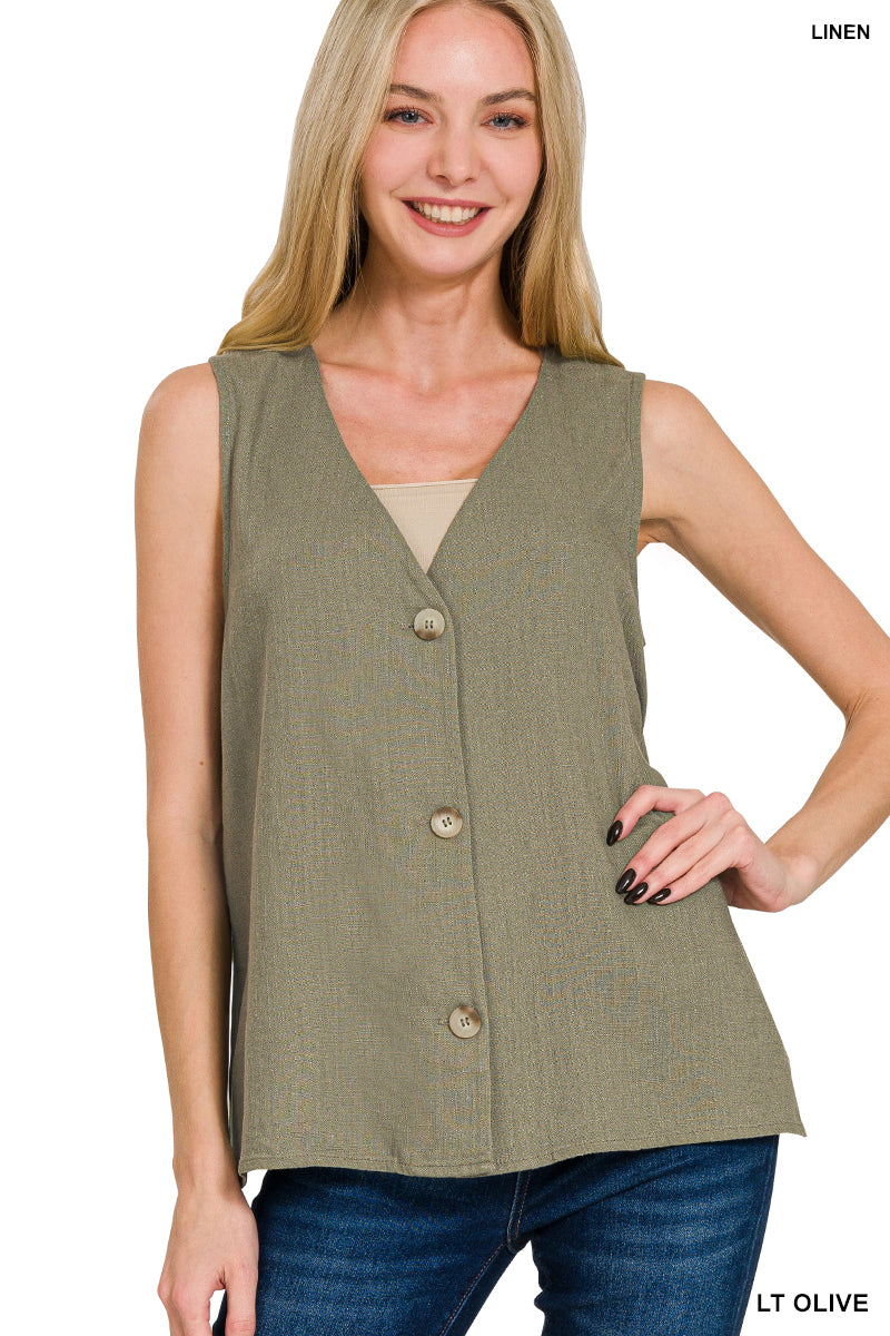 Linen Button Vest Top