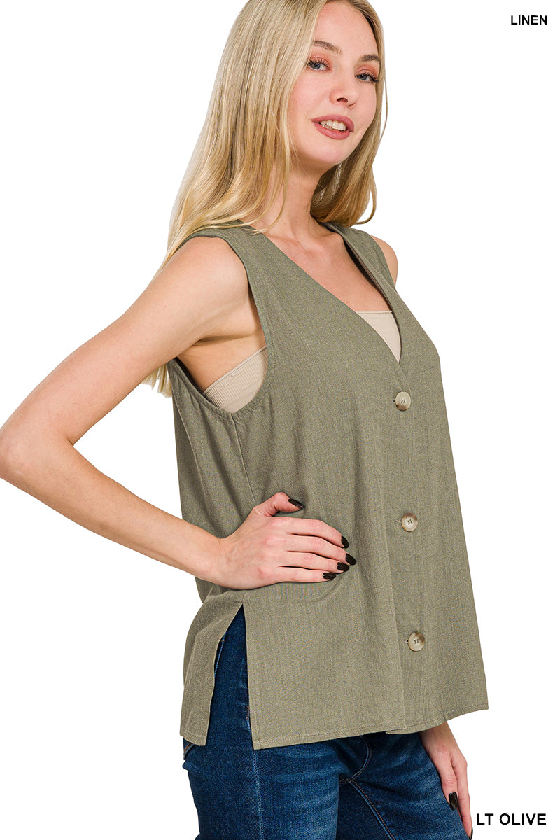 Linen Button Vest Top