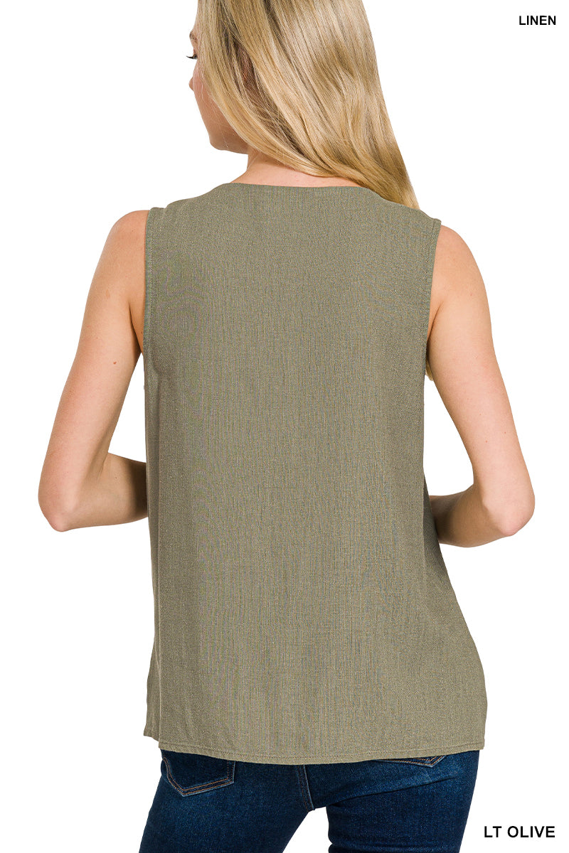 Linen Button Vest Top