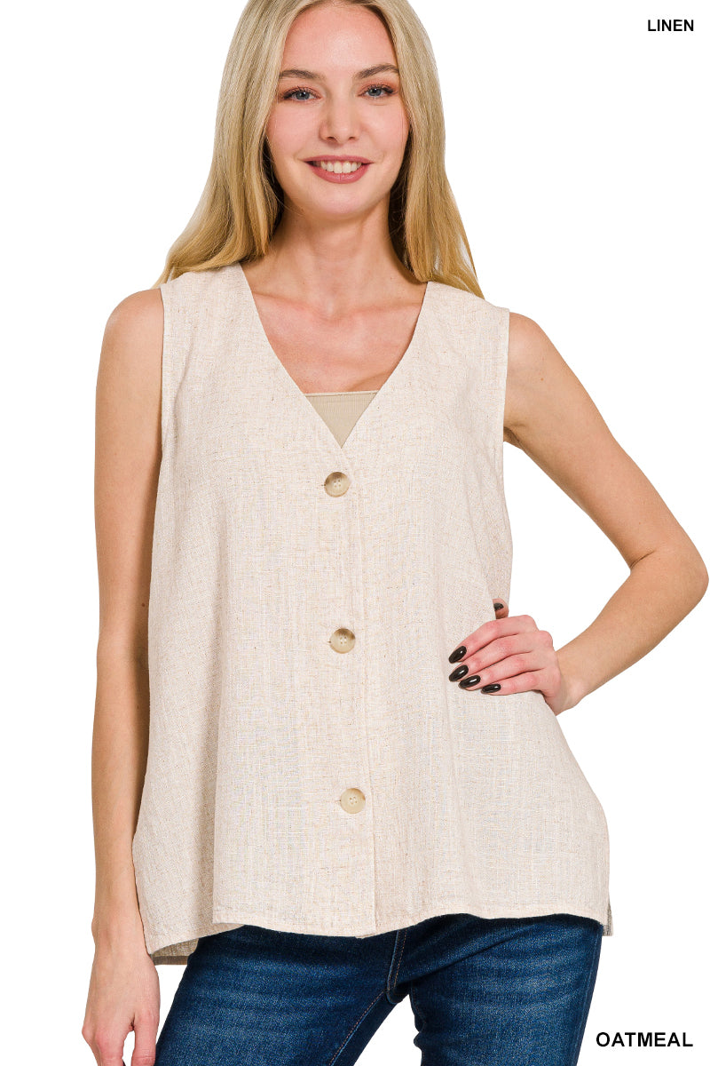 Linen Button Vest Top