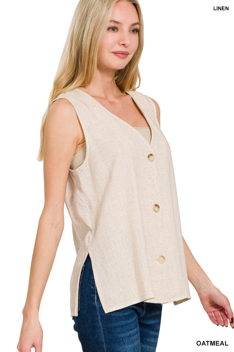 Linen Button Vest Top