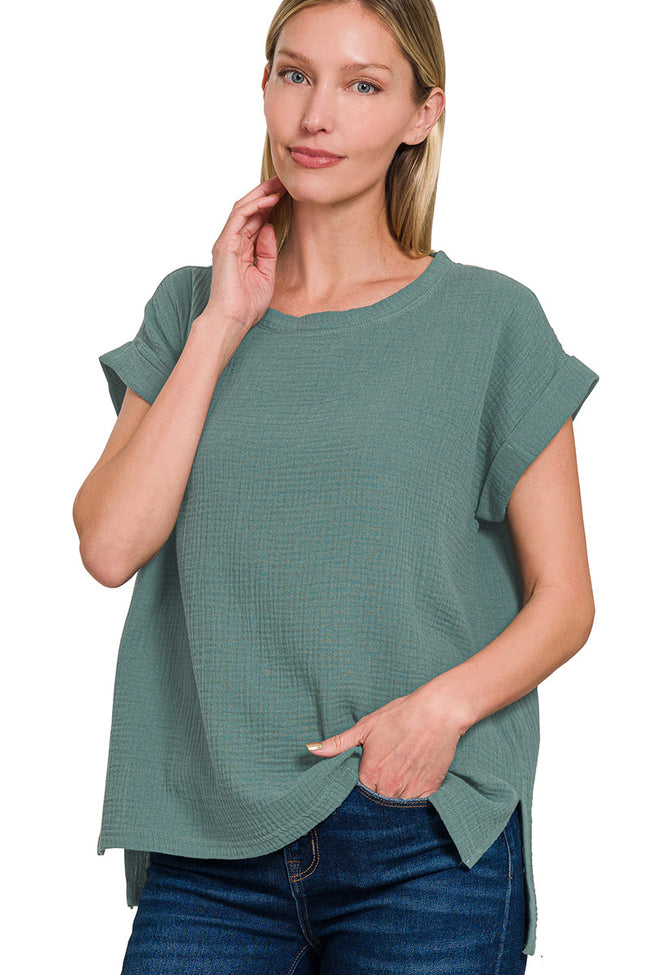 Muslin Gauze Roll Sleeve Tee