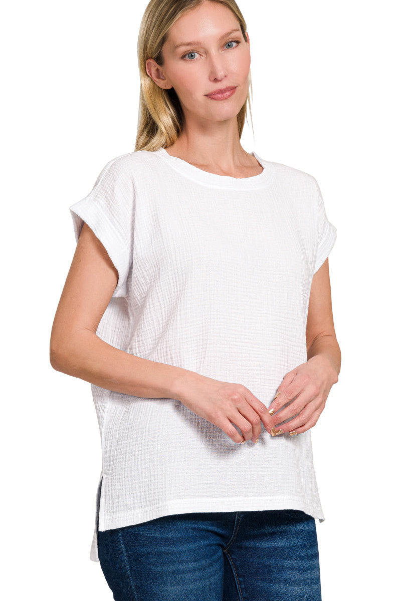 Muslin Gauze Roll Sleeve Tee