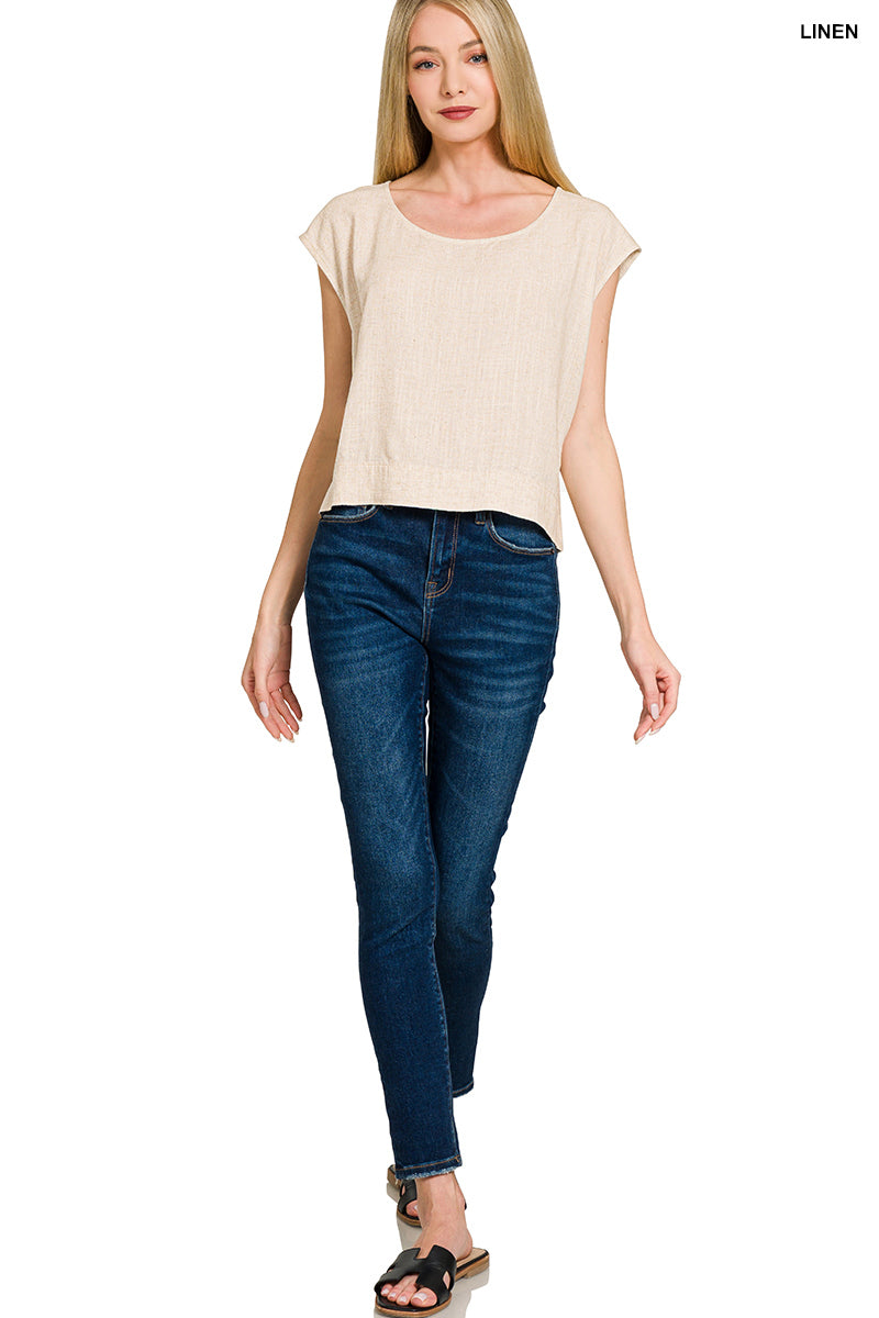Linen Boxy Cap Sleeve Top