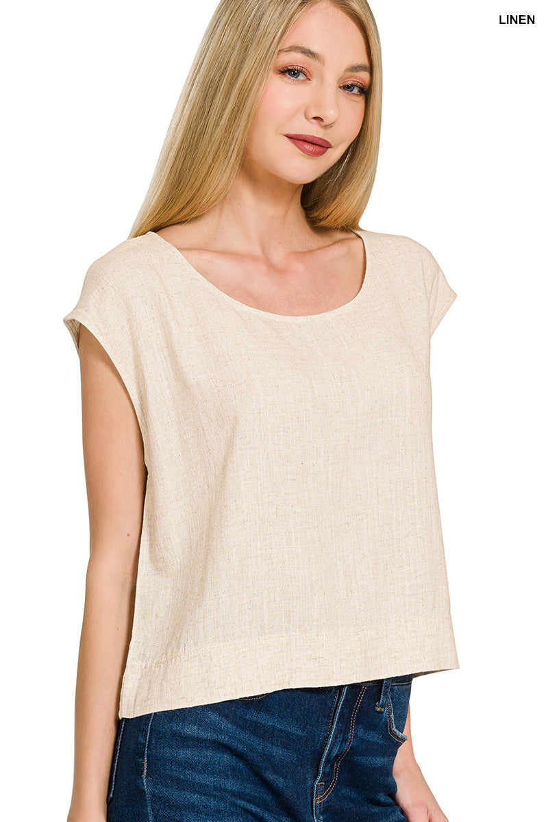 Linen Boxy Cap Sleeve Top
