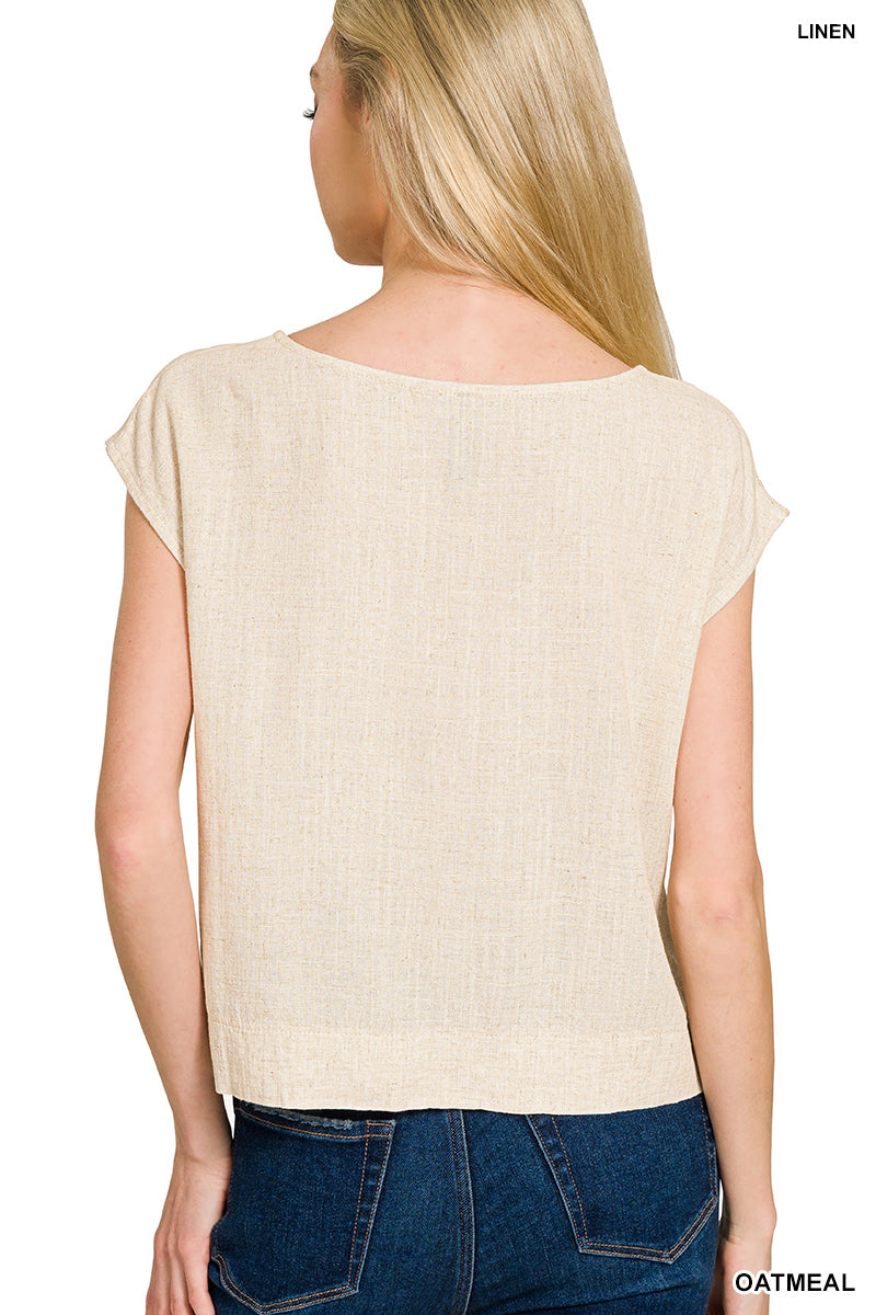 Linen Boxy Cap Sleeve Top