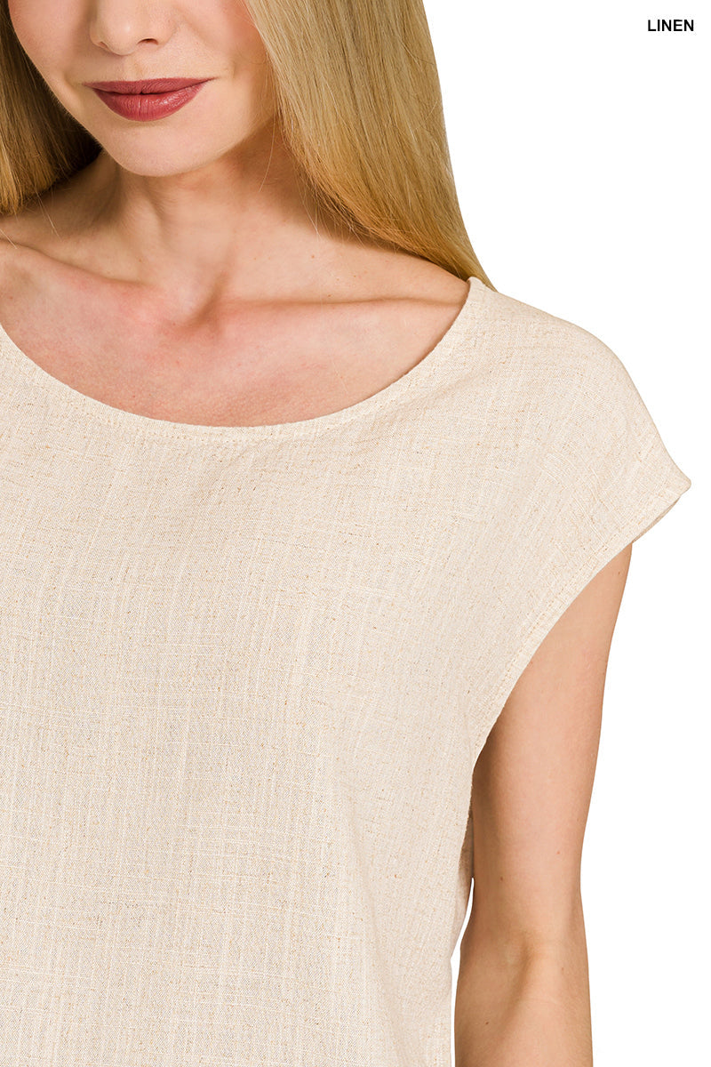 Linen Boxy Cap Sleeve Top