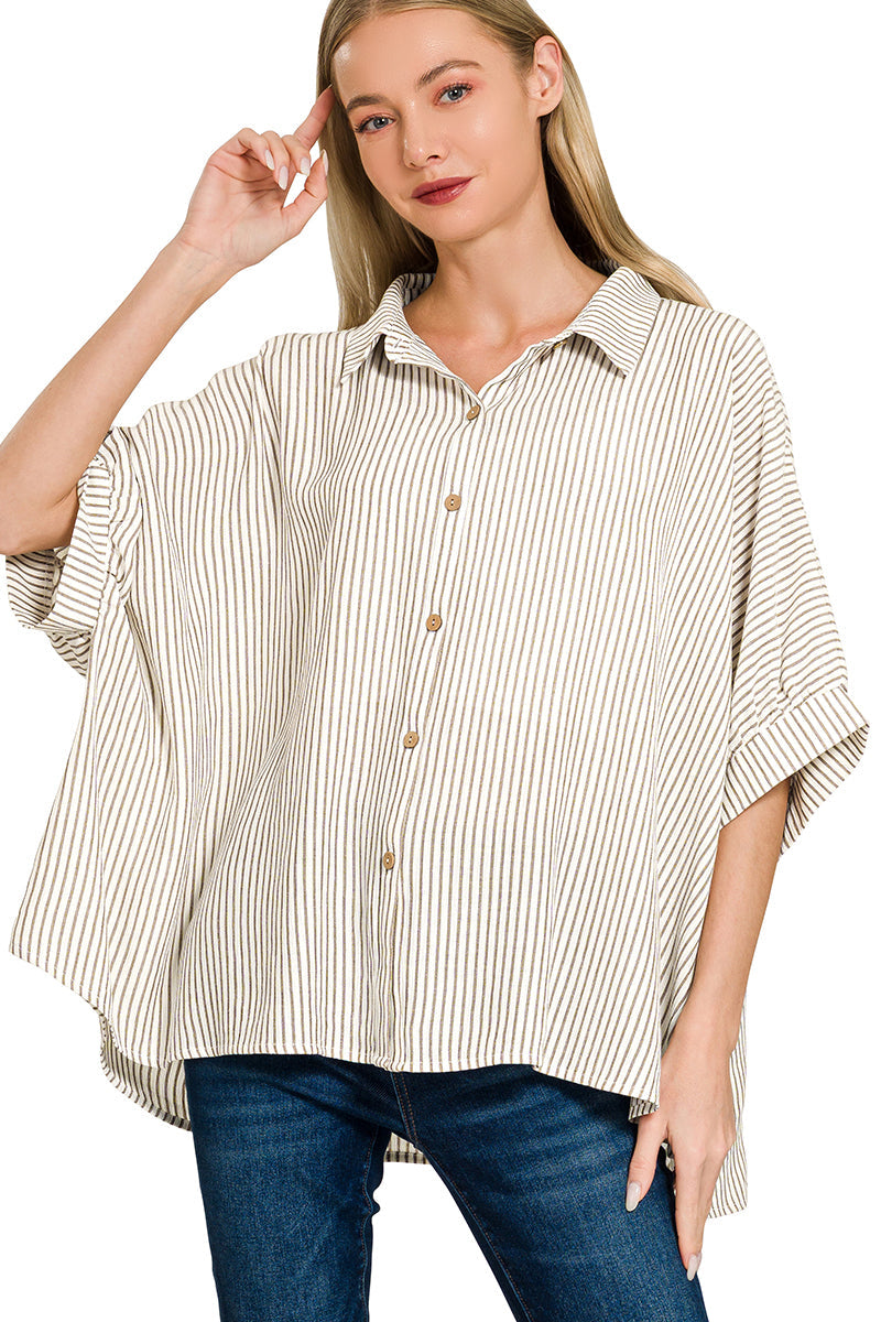 Seersucker Wood Button Up Top