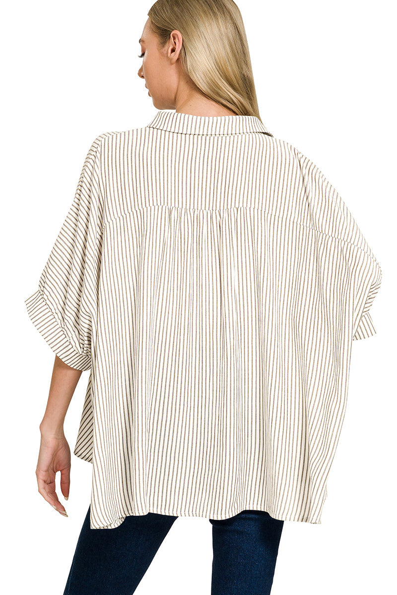 Seersucker Wood Button Up Top