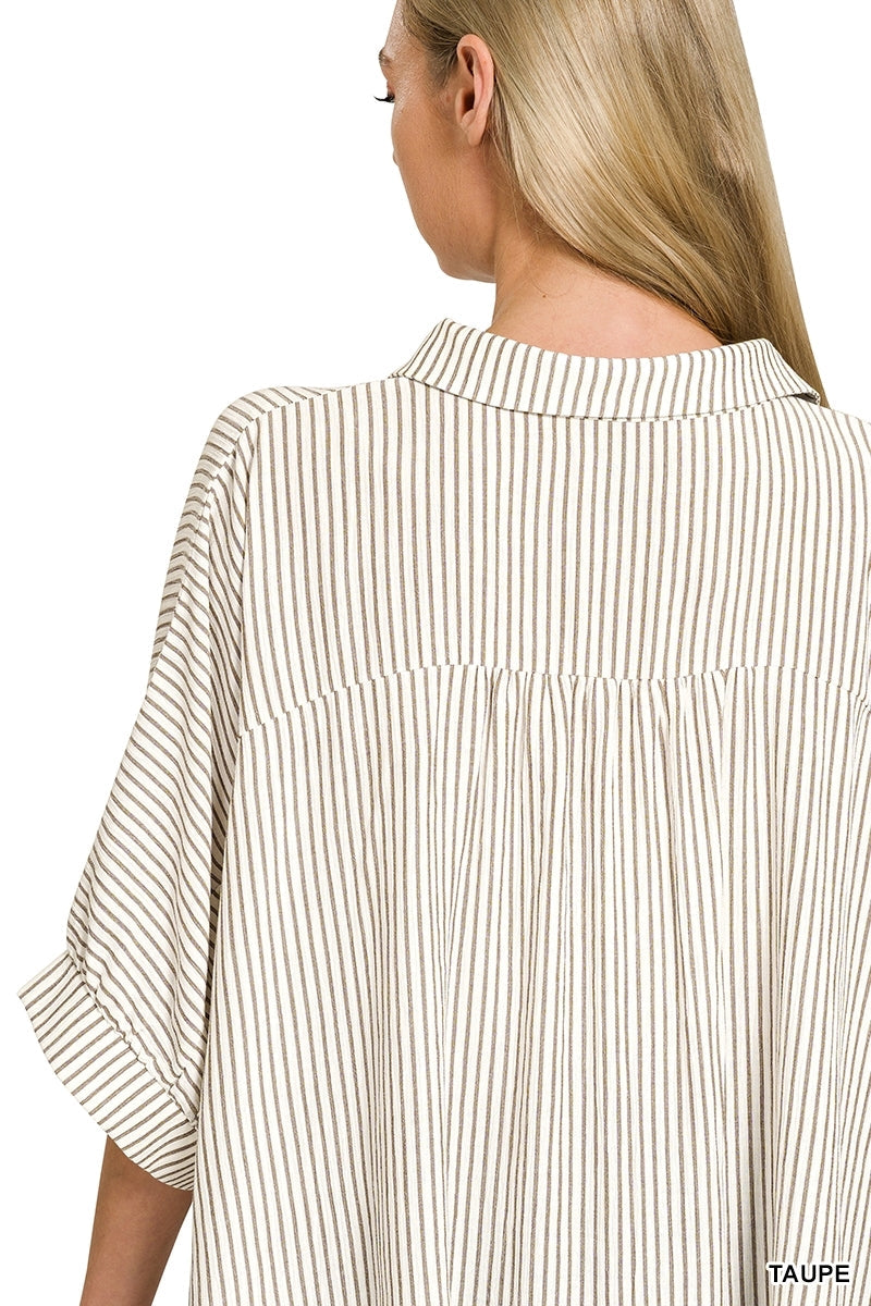 Seersucker Wood Button Up Top