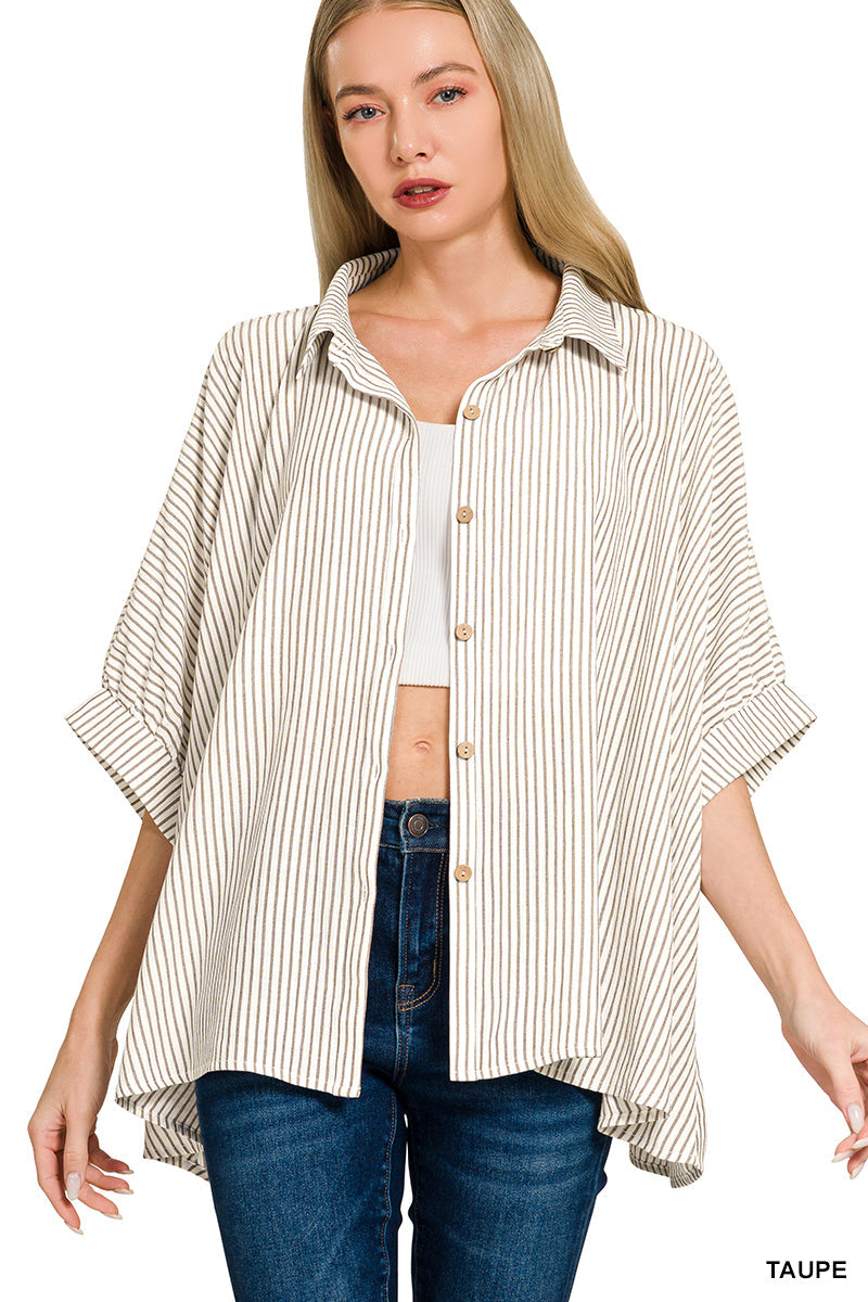 Seersucker Wood Button Up Top
