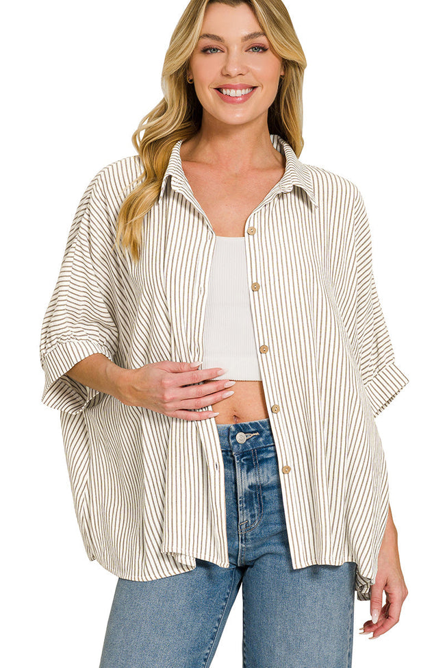 Seersucker Wood Button Up Top