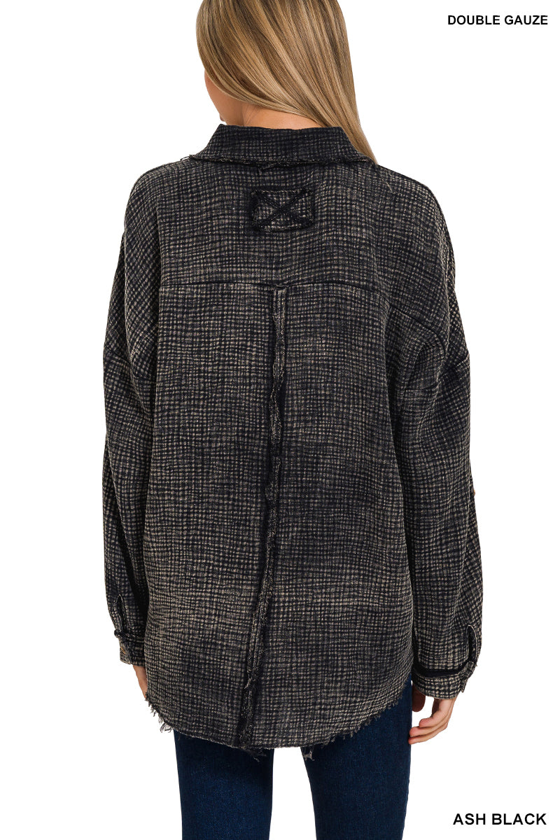 Raw Edge Gauze Button Up Top