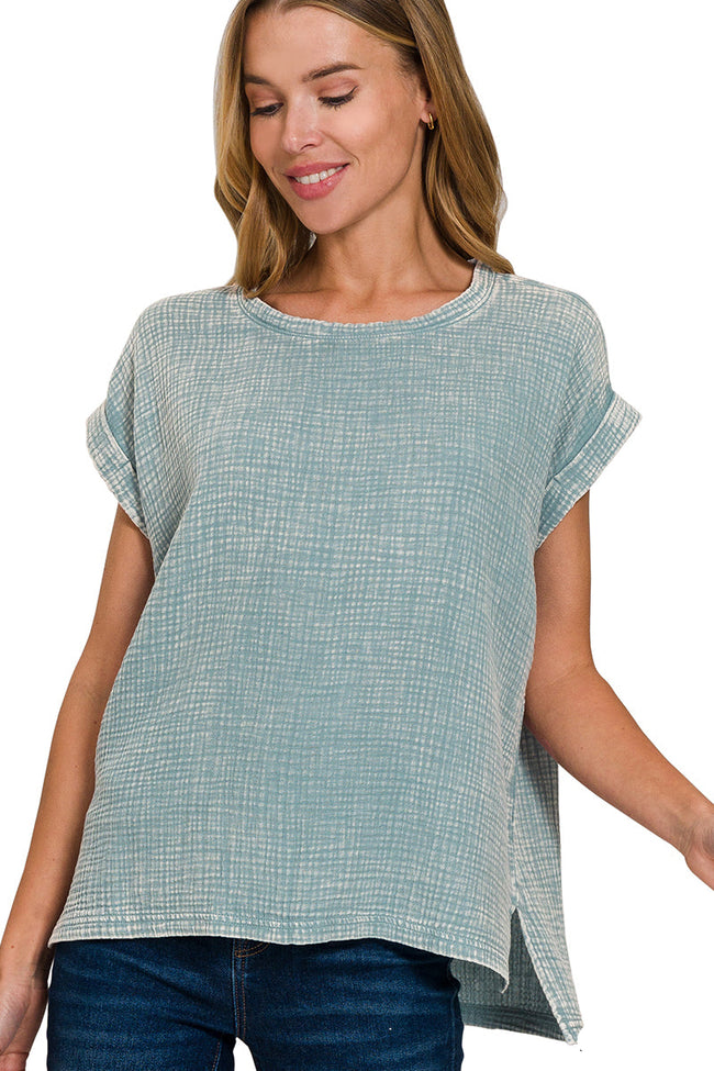 Teal Stone Wash Muslin Tee