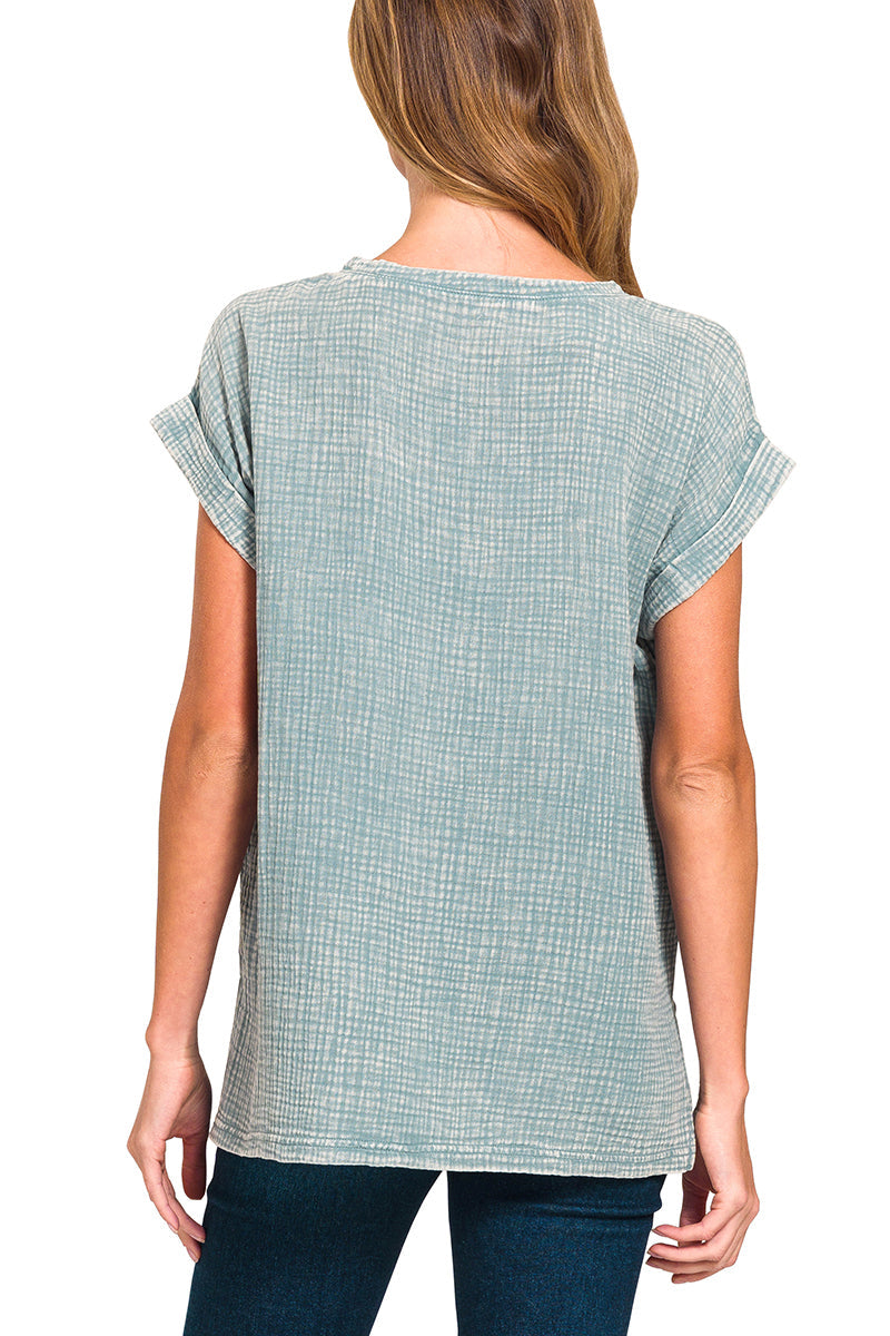 Teal Stone Wash Muslin Tee