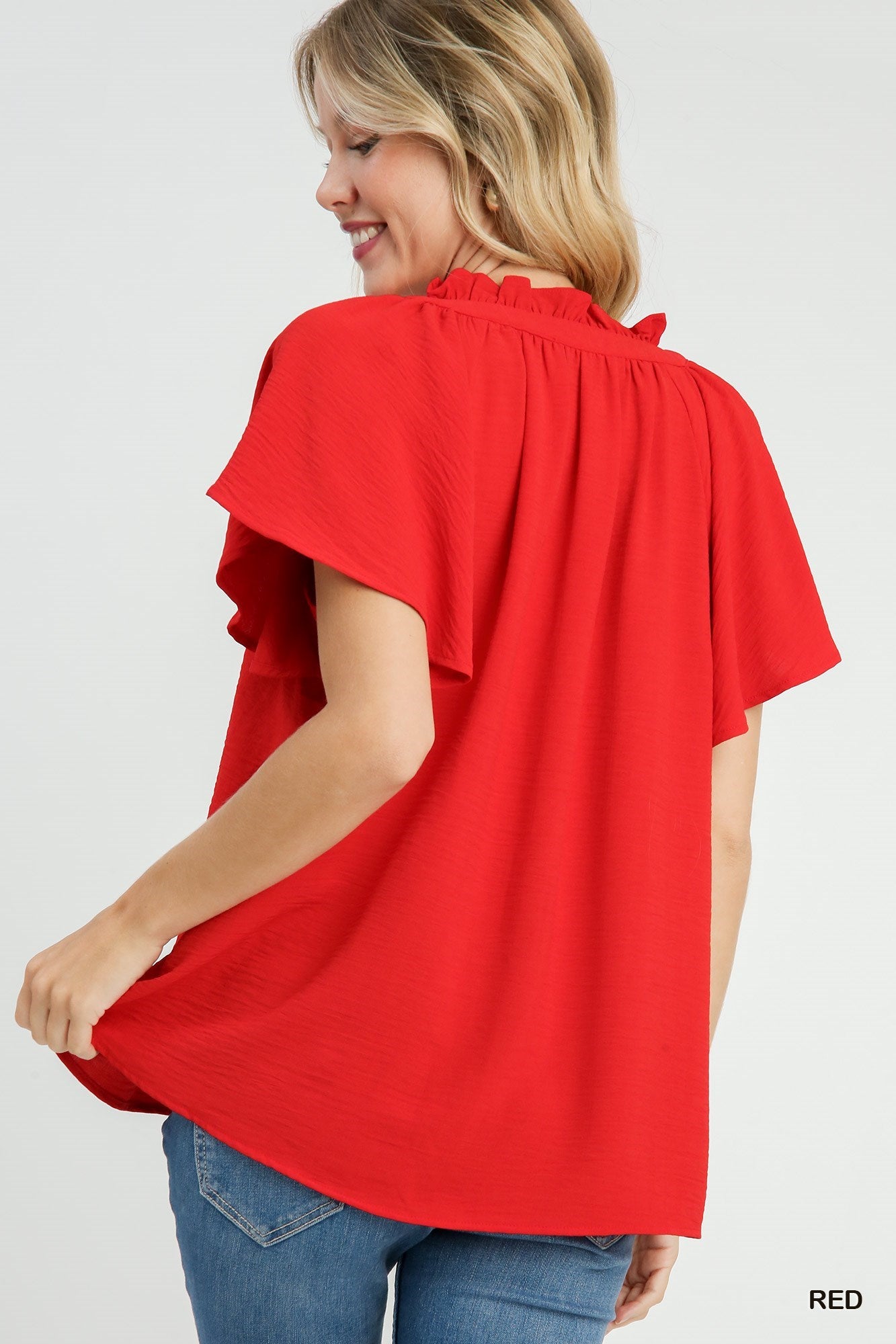 Red Flutter Sleeve Top