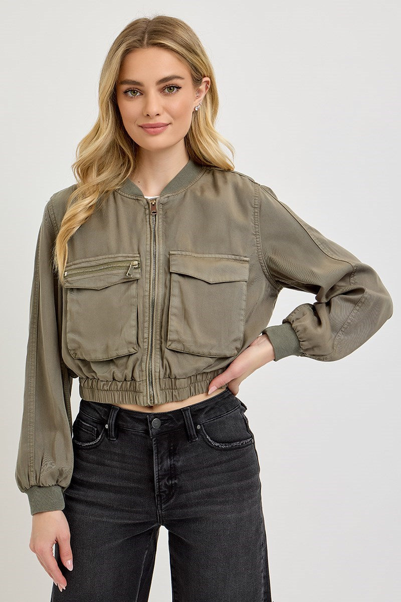 Tencel Olive Bomber Jacket