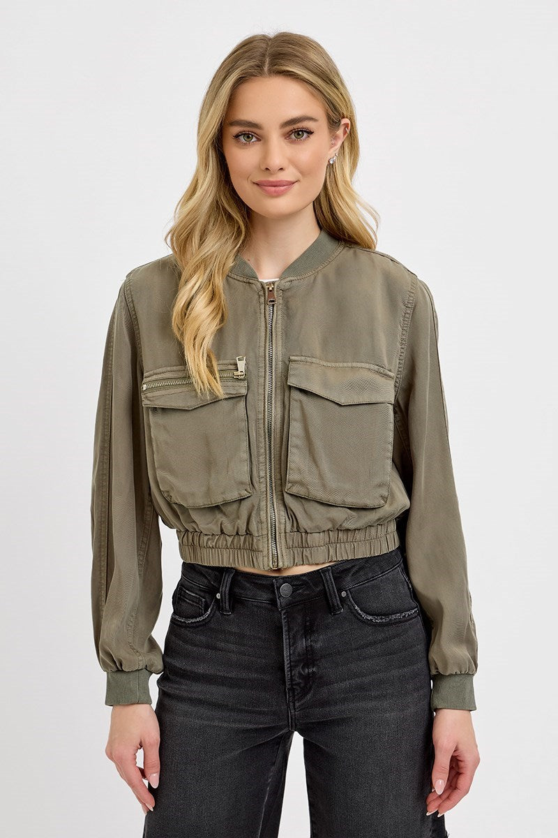 Tencel Olive Bomber Jacket