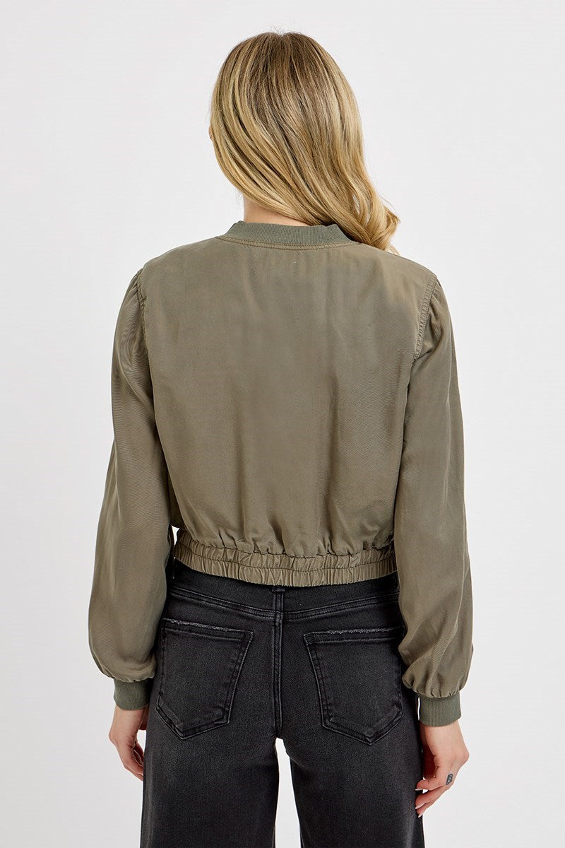 Tencel Olive Bomber Jacket