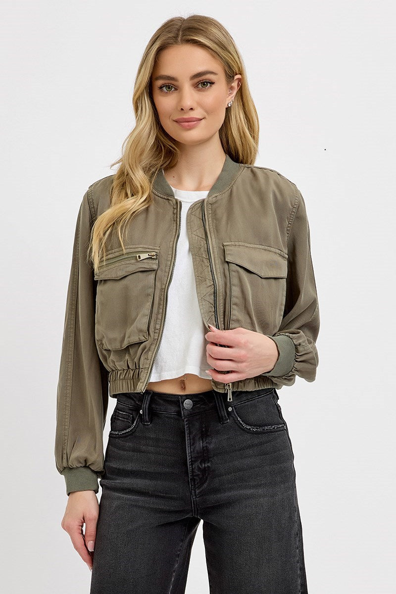 Tencel Olive Bomber Jacket