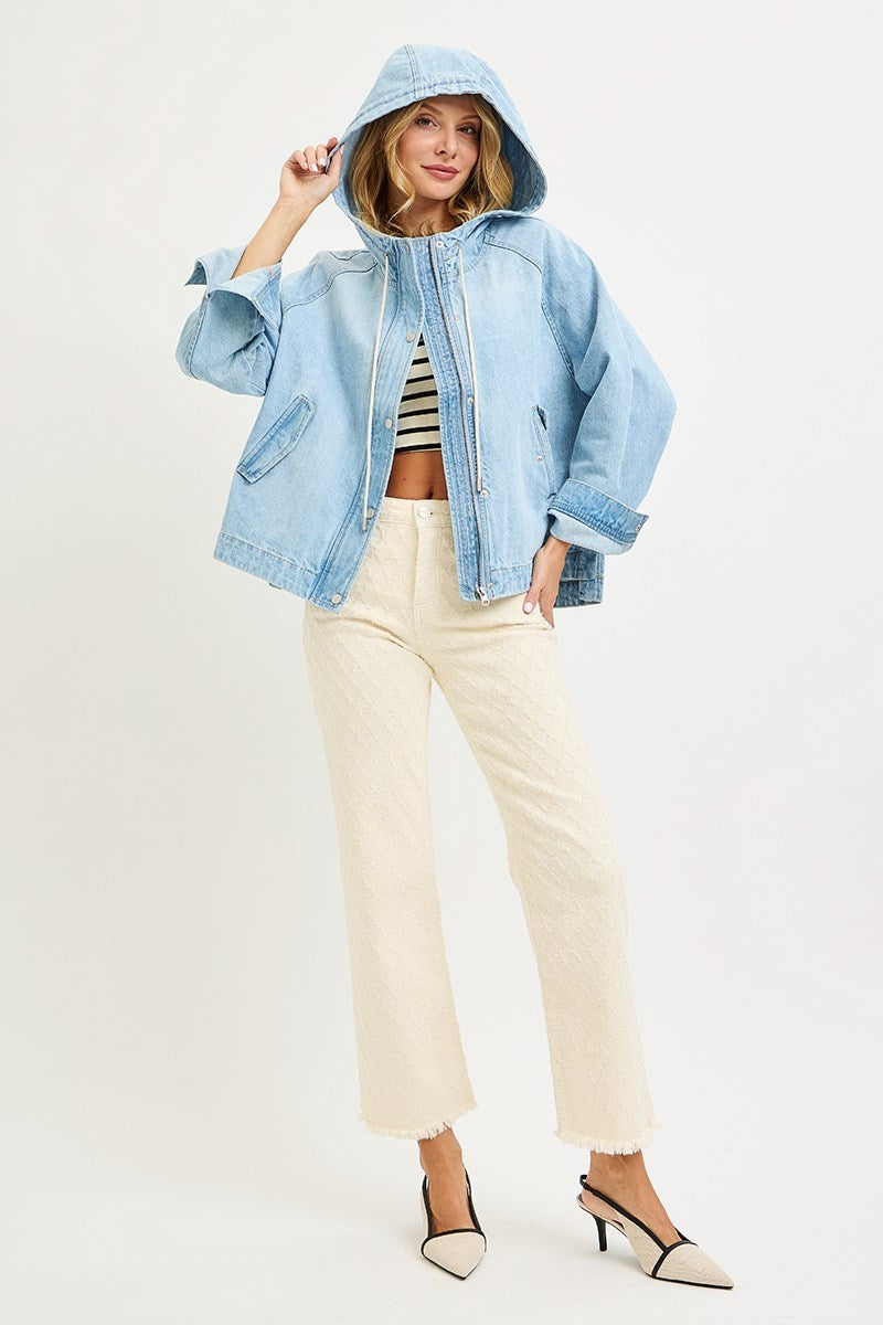 Denim Hooded Crop Jacket