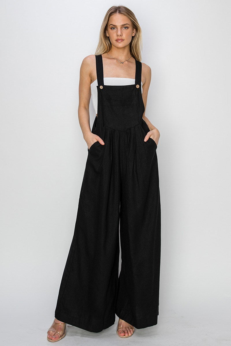 Linen Wood Button Overalls