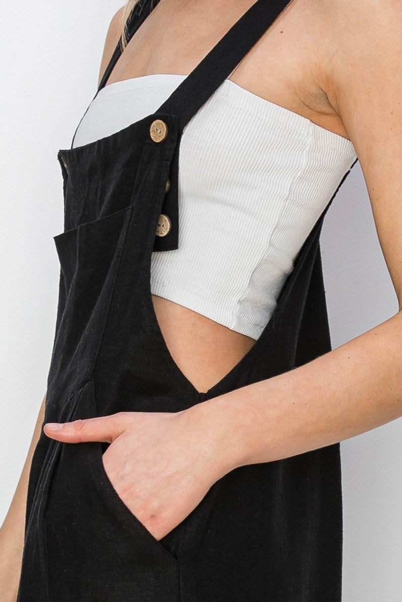 Linen Wood Button Overalls