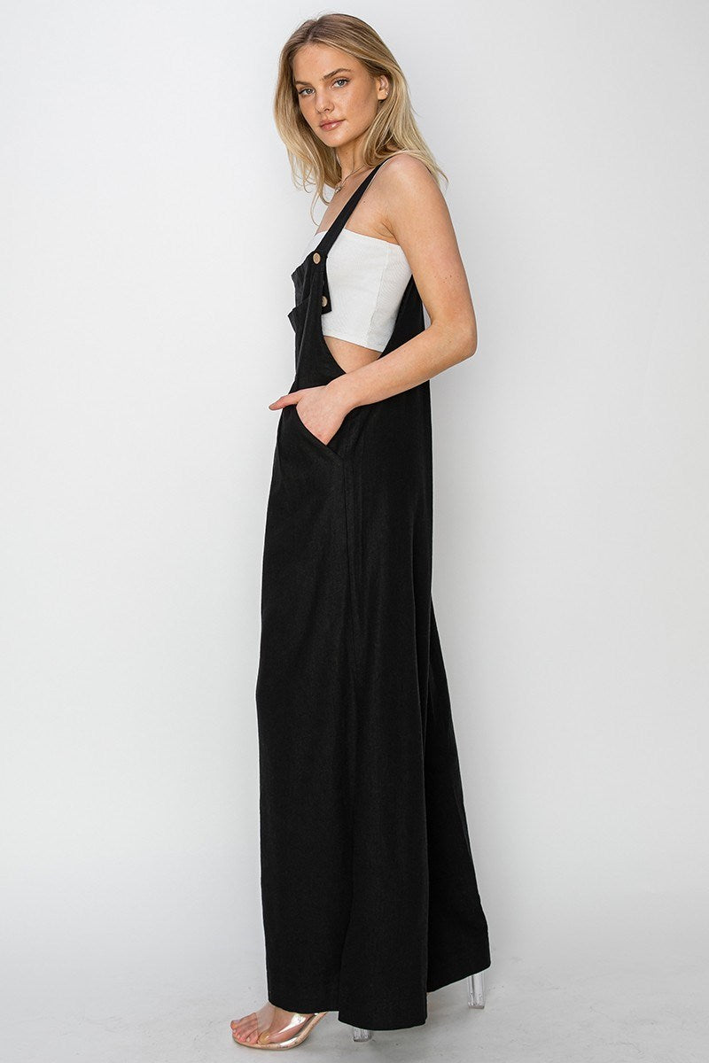 Linen Wood Button Overalls