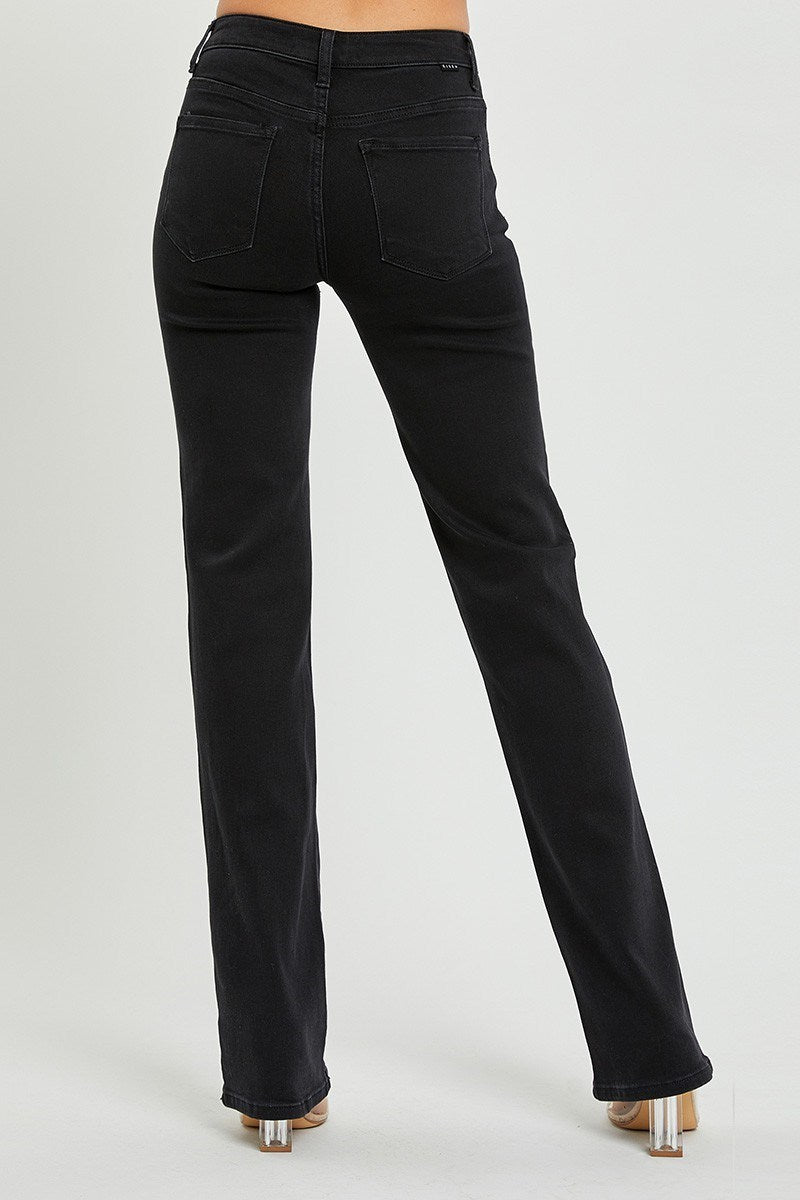 Black Mid Rise Straight Leg Jeans