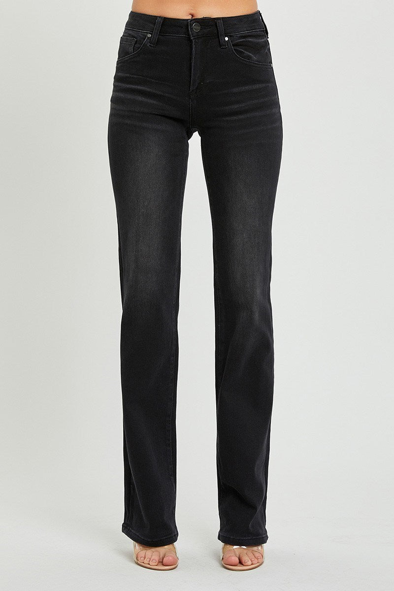 Black Mid Rise Straight Leg Jeans