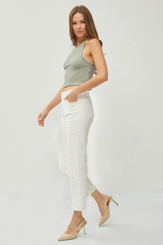 Cream High Rise Boyfriend Jeans