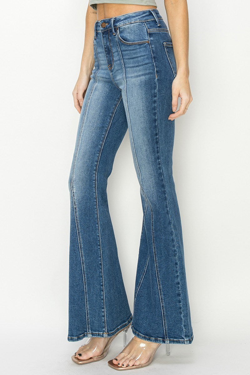 High Rise Front Seam Flare Jeans