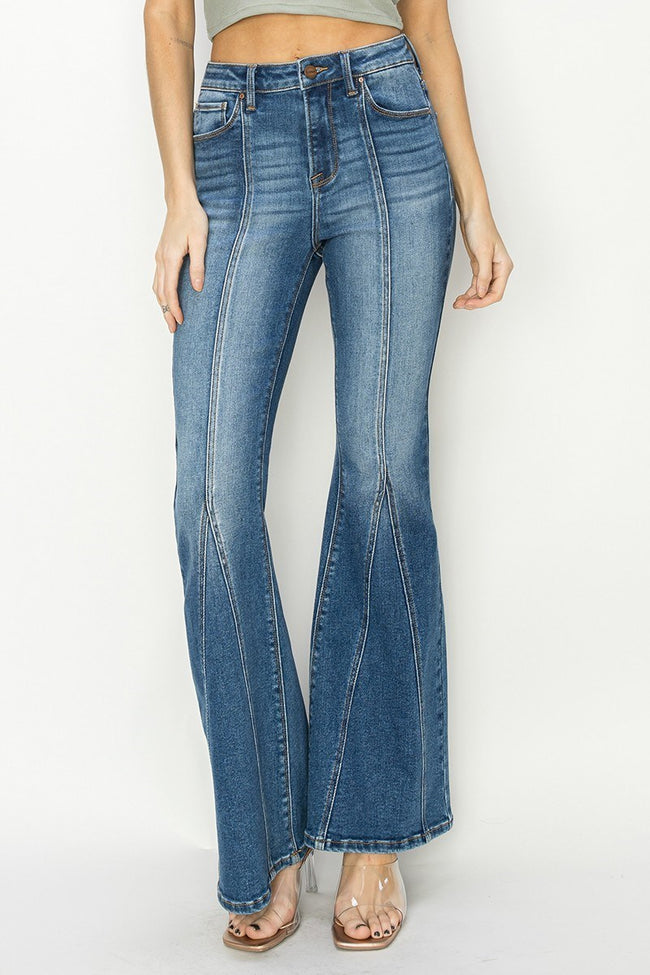 High Rise Front Seam Flare Jeans