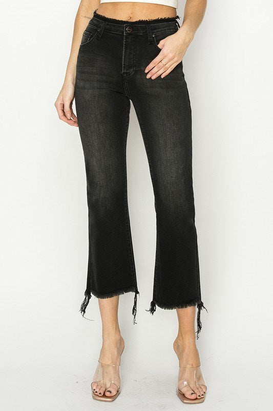 Black Wash Mid-Rise Crop Jeans