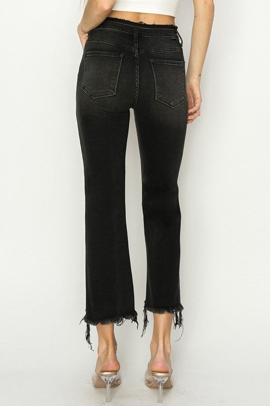 Black Wash Mid-Rise Crop Jeans