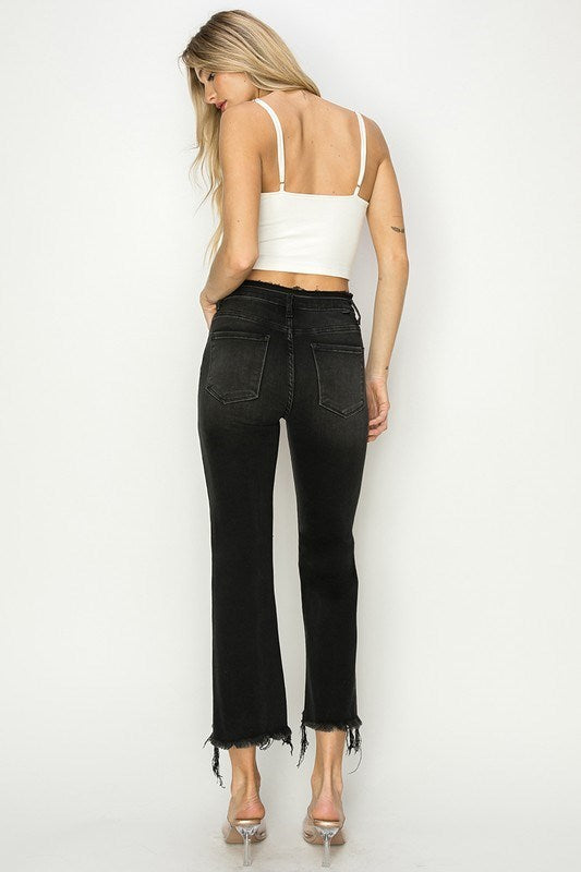 Black Wash Mid-Rise Crop Jeans