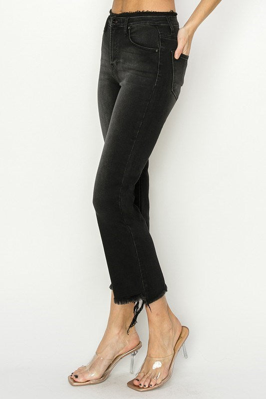 Black Wash Mid-Rise Crop Jeans