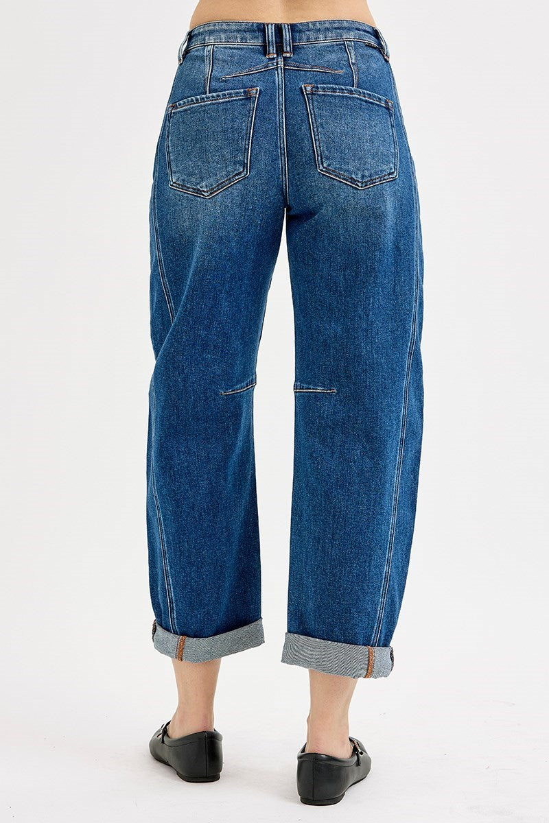 Medium Wash Panel Barrel Jeans