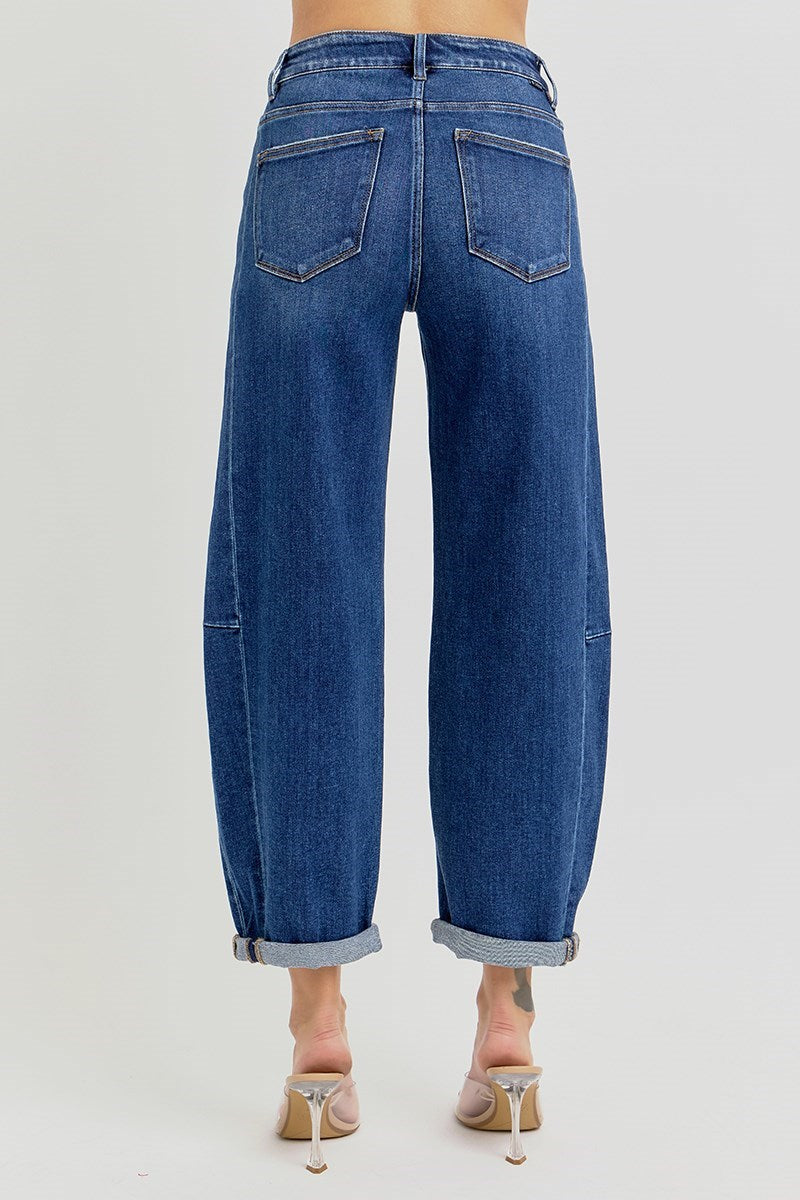 Medium Wash Panel Barrel Jeans