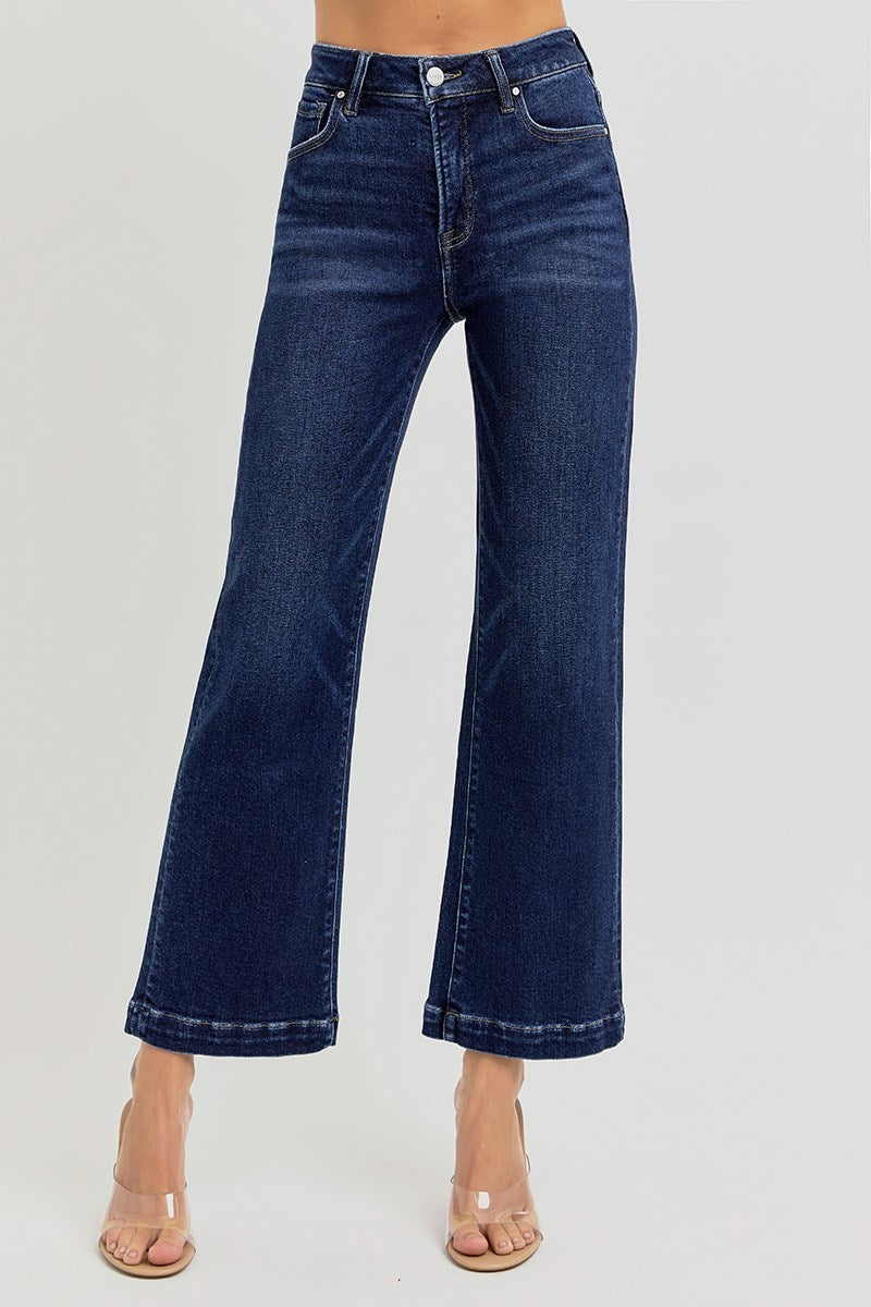 Dark Straight Crop Tummy Tuck Jeans