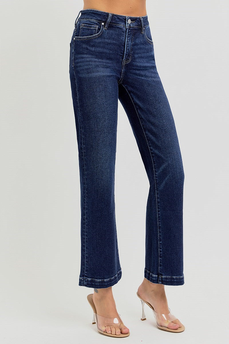 Dark Straight Crop Tummy Tuck Jeans