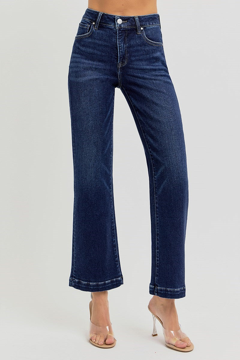 Dark Straight Crop Tummy Tuck Jeans