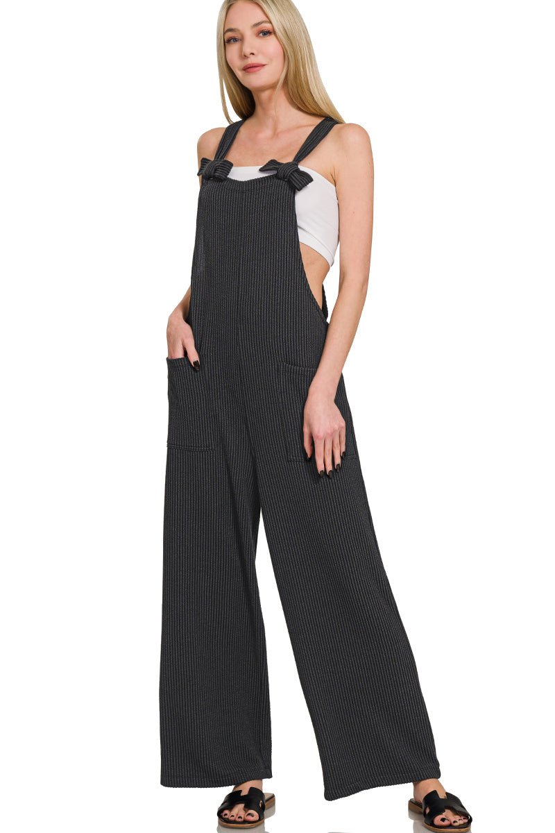 Black Ribbed Knot Overalls