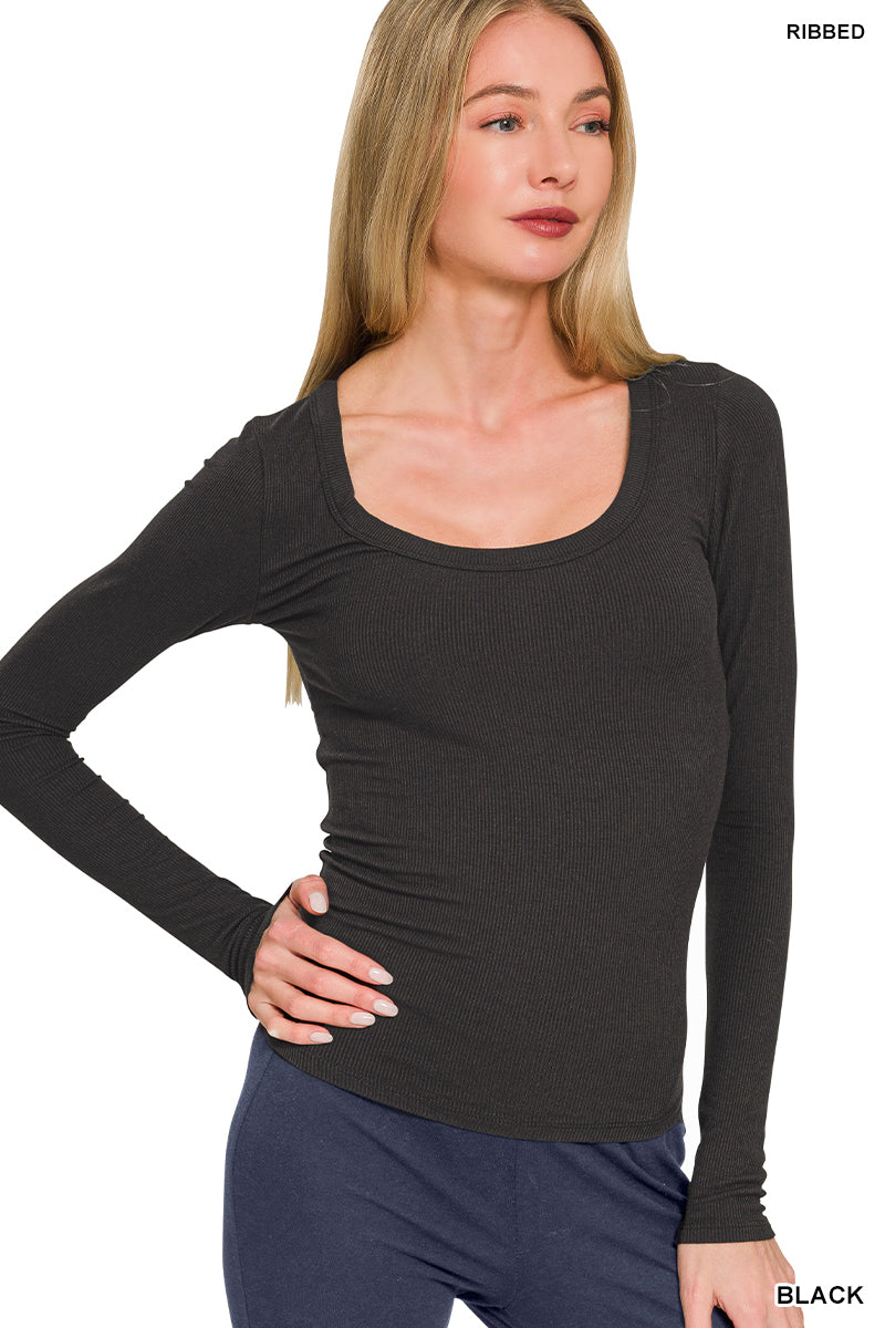 Ribbed Scoop Long Sleeve Top