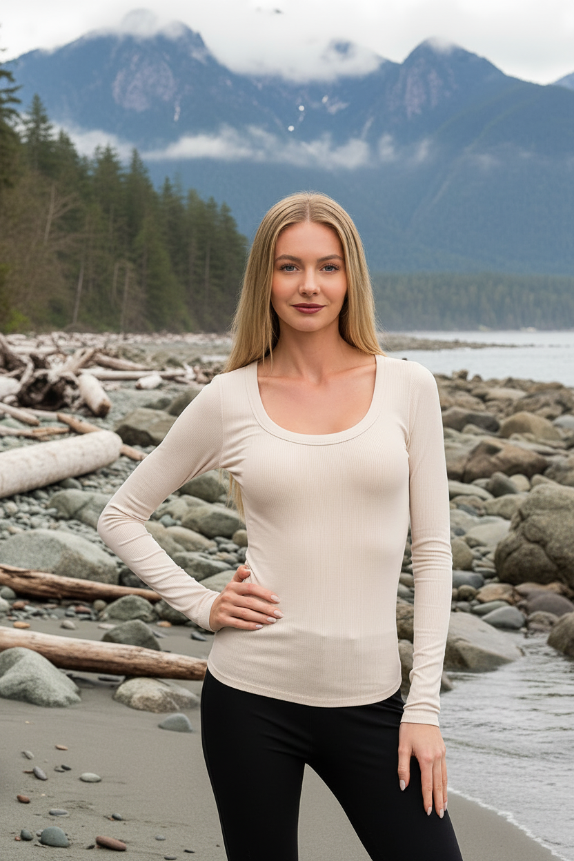 Ribbed Scoop Long Sleeve Top