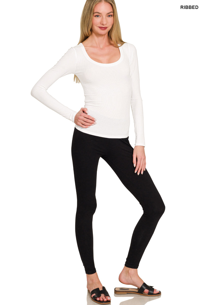 Ribbed Scoop Long Sleeve Top