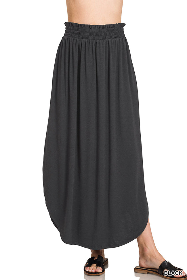 Black Shirred Waist Pick Up Skirt