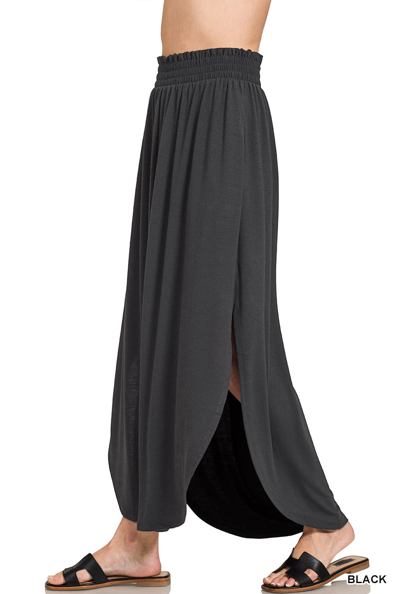 Black Shirred Waist Pick Up Skirt