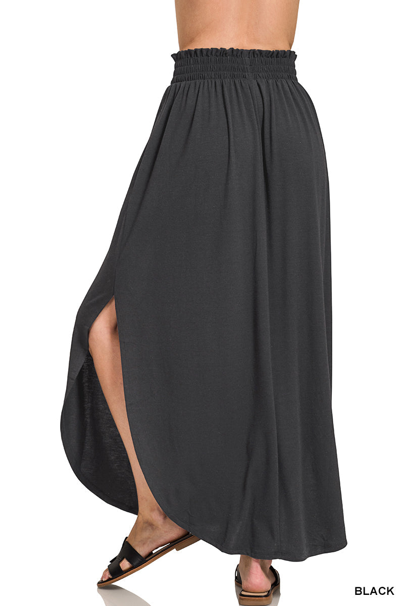 Black Shirred Waist Pick Up Skirt