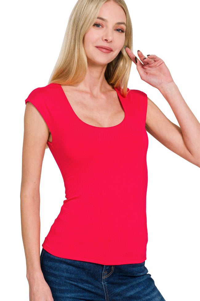Double Layer Cap Sleeve Scoop Tee